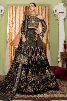 Black Pakistani Dress, Pakistani Lehenga, Net Sleeves, Asian Designers, Pakistani Party Wear, Dress Name, Dress With Embroidery, Unstitched Dress Material, Net Lace