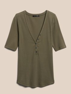 Ribbed Henley T-Shirt | Banana Republic Dark Olive Green, Travel Shirts, Banana Republic, Knit Jersey, Ribbed Knit, Tunic Tops, Wardrobe, Mens Tshirts, Mens Tops