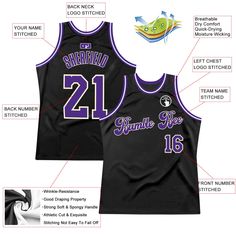 Custom Black Purple-Cream Authentic Throwback Basketball Jersey Custom Basketball Jersey, Blue Football, Custom Basketball, Custom Fans, Baseball Shirts, Basketball Jersey, Logo Color, Moisture Wicking Fabric, Purple And Black