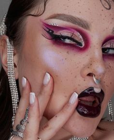 Makeup Editorial, Inspired Photoshoot, Rhinestone Makeup, Inspo Makeup, Makeup Bag Essentials, Drag Makeup, Red Makeup