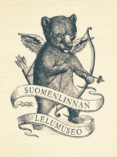 a drawing of a bear holding a bow and arrow with the words sulmenilinan le lumusso on it