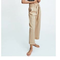 Brand New With Tags Zara Culottes Pants. Sand Color Chic Cotton Paperbag Waist Pants, Chic Cotton Bottoms With Paperbag Waist, Chic Beige Pants For Daywear, Beige Cargo Pants For Spring, Spring Relaxed Fit Pants With Paperbag Waist, Spring Relaxed Fit Paperbag Waist Pants, Zara Cotton Pants For Spring, Zara Paperbag Waist Bottoms For Summer, Trendy Beige Paperbag Waist Bottoms