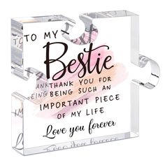 a piece of glass with the words to my bestie on it and an image of a