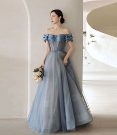 Blue Satin Prom Dress, Gowns Dresses Evening, Prom Dress Blue, Off Shoulder Evening Dress, Prom Dresses Elegant, Blue Dress Formal, Blue Evening Dresses, Blue Tulle, Bridesmaid Dress Sizes