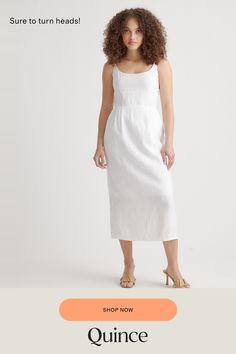 Crafted from the finest quality linen sourced from Europe, our 100% European Linen Scoop Neck Midi Dress is soft, breathable, and lightweight, making it the perfect choice for warm weather. The elegant scoop neck and midi length of the dress make it a versatile addition to any wardrobe. Whether you're dressing it up for a special occasion or keeping it casual for a day out, this dress is sure to turn heads.  | Quince | Women's 100% European Linen Scoop Neck Midi Dress in White, Size Large White Linen Midi Dress With Straight Neckline, Casual Linen Dress For Brunch, Casual Linen Midi Dress For Brunch, Relaxed Fit Linen Dress For Brunch, Daywear Linen Midi Dress With Straight Neckline, Linen Midi Dress With Straight Neckline For Daywear, Straight Neckline Linen Midi Dress For Daywear, Linen Dress With Straight Neckline For Brunch, Everyday Linen Dress