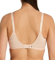 This everyday, full coverage bra has a beautiful, elegant look and gives wonderful support with seamed cups. Made from nylon, polyester, and elastane. Multi-part, underwire cups are unlined (unpadded) with angled and vertical seams for shape. Cross-dyed, Leavers floral lace cup has a tulle lining for support. Scalloped trim at the neckline has sewn-on elastic at the edge for fit. Panel beside cup is breathable point d'esprit mesh. Center - tall, narrow, arched center panel. Sewn-on elastic under Elegant Fitted Bra With Medium Bust Support, Elegant Full Coverage Nursing Bra With Medium Support, Fitted Full Cup Padded Bra, Fitted Nursing Bra With Medium Bust Support, Padded Fitted Full Cup Bra, Fitted Underbust Nursing Bra With Padded Cups, Fitted Full Cup Bra With Adjustable Straps, Fitted Bra With Moderate Back Coverage, Classic Full Coverage Stretch Bra