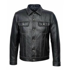 100% Genuine Cowhide - High Quality - Fast Shipping The 'TRUCKER' JacketAll time classic jacket that never, ever does out of fashion. Made from genuine 100% real cowhide leather. A very good quality jacket which will fit nicely on any men. Real leather ages beautifully with time. It takes on the character of the wearer. Natural leather is breathable so you wont feel sticky and suffocated as you do with PVC/Synthetic imitation. SIZING: Please measure yourself carefully with a measuring tape to av Leather Shirts, Mens Leather Shirt, Mens Leather Coats, Mens Waistcoat, Uniform Shirts, Classic Jacket, Leather Shirt, Aging Beautifully, Trucker Jacket