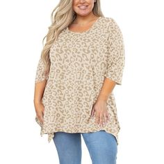 SHOWMALL Plus Size Tunic Top is going to be the newest staple in your wardrobe! It is suitable for everyday wear.The style of this plus size tunic offers a versatile fit that's great in a day for casual entertainment. Material: Plus size casual tunic made of high quality fabric, soft, breathable, lightweight, stretch and comfy to wear in this spring, summer, autumn and winter. No see-through, no shrink, let you show off a grace look. Features: Loose waist 3/4 sleeve plus size shirt for women des Clothes For Plus Size Women, Cheap Casual Leopard Print Sweater, Affordable Casual Leopard Print Sweater, Casual Leopard Print T-shirt With Relaxed Fit, Casual Leopard Print Crew Neck T-shirt, Cheap Casual Leopard Print T-shirt, Flowy Shirt, Shirts For Leggings, Casual Tunics