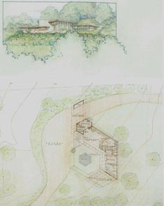 two drawings of different types of houses in the same area, one with an open floor plan