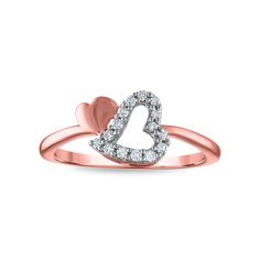 1/7 CTW Diamond Promise Heart Ring in 10KT Rose Gold Rose Gold Diamond Heart Ring For Proposal, Rose Gold Proposal Rings For Mother's Day, Rose Gold Heart-shaped Promise Ring, Rose Gold Heart Cut Diamond Promise Ring, Double Heart Diamond Ring For Valentine's Day Anniversary, Rose Gold Promise Rings For Mother's Day, Rose Gold Promise Ring For Valentine's Day, Rose Gold Diamond Heart Ring For Promise, Heart-shaped Rose Gold Diamond Ring For Proposal