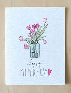 a mothers day card with pink tulips in a mason jar