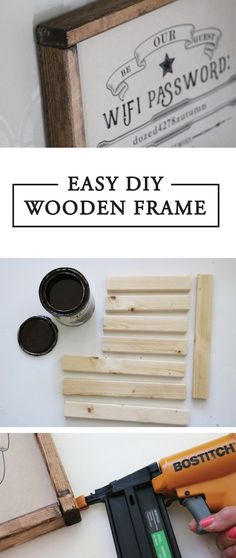 the diy wooden frame is being used to make an easy art project for kids