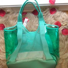 Nwt Never Been Used Beach Tote With Matching Makeup Bag. Mesh And Screened Body. Real In Color. Condition Is New. Perfect For The Beach Outings. Green Bags For Everyday Use And Vacation, Green Beachy Bag For Vacation, Green Bags For Daily Use And Vacation, Green Beachy Beach Bag For Everyday Use, Green Beach Bag For Vacation, Beachy Green Bags For Vacation, Green Tote Beach Bag For Beach Season, Green Shoulder Bag For Beach Season, Summer Green Shoulder Bag For Beach