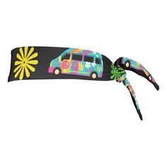 Cute hippie tie headband with fun retro camper bus pattern of peace signs and pretty flowers in cool neon hippy colors. Hippie Beach Bandana For Summer, Playful Adjustable Headband For Summer, Casual Multicolor Headband For Festival, Hippie Bandana For Beach In Summer, Hippie Bandana For Summer Beach, Multicolor Headband For Summer Festivals, Multicolor Headband For Spring Festival, Hippie Style Festival Headband For Summer, Adjustable Playful Headband For Summer