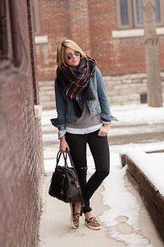 2014 scarf (Zara ), jacket (GAP), sweatshirt (Current/Elliot), chambs (J.Crew), denim (AG ), sneaks (Sam Edelman), bag (Michael Kors), Looks Jeans, Leopard Print Shoes, Mode Casual, Print Shoes, Blue Denim Jacket, White Shirt Dress, Black Shirt Dress, 가을 패션