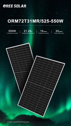 two solar panels are shown with the aurora in the background