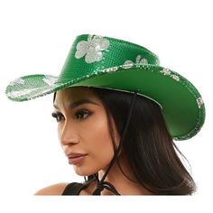 Celebrate St. Patty's with our new Shamrock cowgirl hat.*Accented with Shamrocks*Hat cordBrim: 2.75"One size fits most Country Style Green Hat For Rodeo, Green Country Style Hat For Rodeo, St Pattys Day Hat, Rhinestone-embellished Rodeo Hat With Curved Brim, St Patrick’s Day Hat, Red Hat Society, Cowgirl Hats, Red Hats, Hats