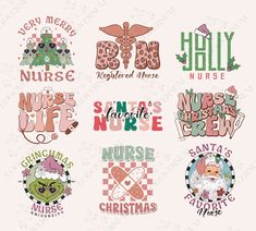 six different nurse stickers on a white background with the words nurses and christmas decorations