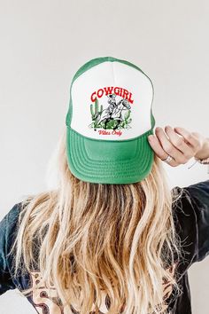 Introducing the "Cowgirl Vibes Only Trucker Hat" Its classic design features a structured crown for a comfortable fit and a curved brim to shield your eyes from the sun. The breathable mesh back ensures optimal ventilation, keeping you cool and comfortable during all your adventures. Keep Your Cool, Trucker Hat, Classic Design, Caps Hats, White And Black, Comfort Fit, Black And White, Hats, Black