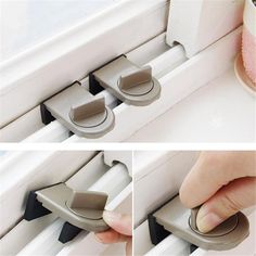 three pictures showing how to adjust the handles on a window