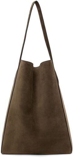 Brushed calfskin suede tote in brown. · Burnished edges throughout · Fixed shoulder strap · Detachable zip pouch at interior · Full suede lining · H14 x W11 x D4.5 Supplier color: Toffee Chic Suede Bucket Bag With Removable Pouch, Chic Rectangular Suede Bucket Bag, Chic Suede Bucket Bag With Suede Lining, Elegant Brown Hobo Bag With Suede Lining, Chic Everyday Bucket Bag With Suede Lining, Chic Bucket Bag With Suede Lining For Everyday, Chic Hobo Bag With Suede Lining Tote Shape, Chic Tote Shoulder Bag With Suede Lining, Chic Double Handle Shoulder Bag With Suede Lining