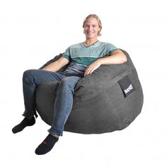 a person sitting on a bean bag chair