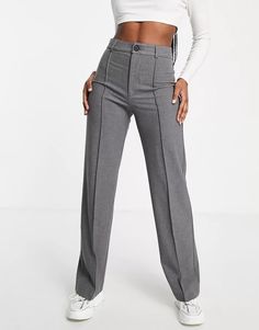 Pull&Bear high waisted seam front tailored straight leg pants in gray | ASOS Gray High Waist Office Pants, Gray High Waist Pants For Office, Gray High-waist Office Pants, Seam Detailed Pants For Workwear, Chic Gray Pants For Workwear, Gray Streetwear Pants, Chic Gray Pants For Work, Gray High Waist Pants For Work, High Waist Gray Pants For Work