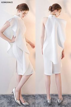 White Stretch Midi Dress With Ruffles, White Short Dresses, Trendy Dress Styles, Cocktail Dress Short, Dresses Work, White Homecoming Dresses, Homecoming Dresses Tight, Cocktail Dress Wedding, White Cocktail Dress