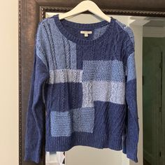 Size Large Excellent Condition Blue Patchwork Sweater For Fall, Blue Patchwork Casual Sweater, Casual Blue Patchwork Sweater, Multi Color Sweater, Ideal Wardrobe, Color Sweater, American Eagle Sweater, Dream Wardrobe, Colorful Sweaters