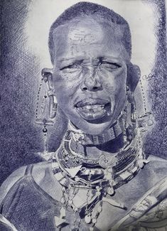 a drawing of a woman with jewelry on her neck