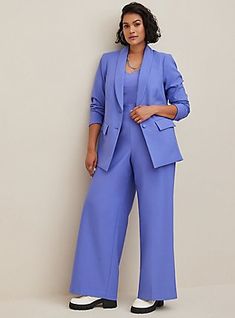 Plus Size Pull-On Wide Leg Studio Refined Crepe High-Rise Pant, PERIWINKLE Luxury Washed Blue Women's Bottoms, Plus Size Work Wear Nordstrom, Plus Size Pull On Dress Pants, Plus Size Trouser Suits, Plus Size Pant Suits Summer, Plus Size Pant Suits Palazzo, Plus Size Yellow Suit, Luxury Wide Leg Pants For Summer, Luxury Short Pants For Workwear