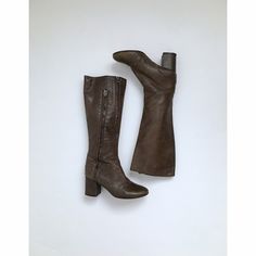 "knee high heeled acne boots. beautiful olive green color with heavy duty zippers. made in italy. leather and leather soles. sometimes they look olive green and sometimes they look brown... it depends on the light.  approx. size: 7 or 7 1/2 label: acne made in italy label size: 38 insole: 9 7/8\" ball: 3\" heel: 2 3/4\" top width: 7\" across condition: some surface scratches overall and around the toes and a tiny nick on the back of one of the heels (see photos). otherwise, excellent. helpful reminder.... PLEASE READ ALL shop policies before making a purchase. thanks!" Acne Boots, Boots Y2k, 90s Boots, Closet Collection, Knee High Heels, Blue Plaid Shirt, Vintage Heels, 8 Ball, Olive Green Color