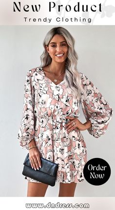 Floral Balloon Sleeve Ruffle Hem Dress Chic Floral Long Sleeve Dress With Ruffle Hem, Chic Long Sleeve Floral Dress With Ruffle Hem, Chic Floral Dress With Ruffle Hem Long Sleeve, Floral Balloons, Ruffle Hem Dress, Girl Next Door, Floral Style, Hem Dress, Three Quarter Sleeves