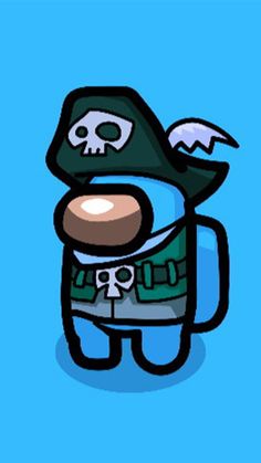 a cartoon character with a skull on his chest and a pirate hat over his head