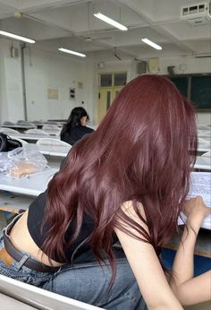 French Bob With Bangs Red Hair, Crown Of Hair Dyed, Basic Hair Color Ideas, Light Raspberry Brown Hair, Burgundy Hair Blowout, Auburn Purple Hair Color, Hair For Light Brown Hair, Colors To Dye Your Hair Brown Skin, Brown Hair Colors Aesthetic