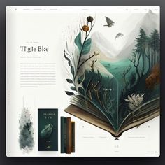 an open book with illustrations on the pages and in front of it is a forest scene