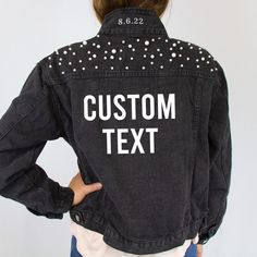 Custom Denim Jacket, Personalized Jean Jacket, Wedding Denim Jacket, Bridal Shower Jean Jacket, Bachelorette Denim Jacket, Bride Jacket Gift, Wedding Denim Jacket, Custom Denim Jacket, Personalized Denim Jacket, Bride Jacket, Bridal Jacket Gifts, Pearl Jacket, Black Denim Jacket for Brides, Bridesmaid Gifts, Bridesmaid Denim Jacket, Wedding Party Denim Jacket, Bridal Shower Denim Jacket Gifts Bride Denim Jackets are such a hit these days! If you're looking for the perfect gift for a bride-to-be Customizable Long Sleeve Denim Jacket For Spring, Jean Jacket Wedding, Bridal Jean Jacket, Wedding Denim Jacket, Pearl Jacket, Bride Jacket, Custom Denim Jacket, Black Jean Jacket, Fitted Denim Jacket