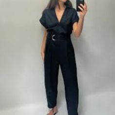 Navy Blue Zara Jumpsuit With Zipper And Gold Detailing, And Belt. 100 Percent Linen. New With Tags And Never Worn There Are Two Small Tears At The Ankle On One Of The Pant Legs, Its Not Very Noticeable. Look At The Picture Above. Chic High Waist Jumpsuits And Rompers, High-waisted Summer Office Pantsuit, High Waist Summer Pantsuit For Office, Summer High Waist Office Pantsuit, High Waist Jumpsuits And Rompers For Summer Workwear, Summer High-waisted Pantsuit For Office, Chic High-waisted Summer Jumpsuits, Chic Belted Jumpsuits And Rompers For Date Night, Chic Zara Jumpsuits And Rompers