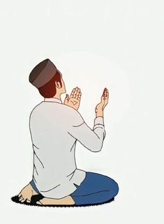 a man sitting on the ground with his hands together and praying in front of him