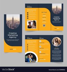 two fold brochure template with yellow and blue