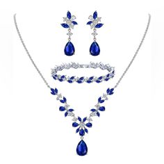 Royal Blue Swarovski Crystals Silver Necklace,Bracelet Earrings Set No Tag Never Used