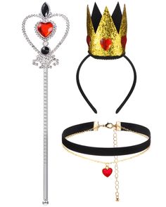 PRICES MAY VARY. Package Content for a Complete Look: package includes 1 piece of heart crown, 1 piece of heart choker, and 1 piece of heart shape scepter wand, ensuring that you have the complete queen accessories set for your Halloween queen cosplay need; It's an ideal set of red gem women Halloween queen accessories to cater to your character dressing needs for Halloween or other events, ideal for both adults and teen girls Crown Headband: showcase your eye catching outlook with this Hallowee Disney Queen Of Hearts Costume, Queen Of Hearts Crown, Queen Accessories, Halloween Crown, Queen Cosplay, Heart Costume, Queen Of Hearts Costume, Disney Queens, Set Anime