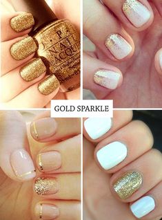 Gold and White Wedding. Manicure, Pedicure, Nails. Gold nails - glitter nail ideas and golden nail art Gold Nail Polish Designs, Golden Nail Art, Fails Videos, Golden Nails, Gold Nail Polish, Gold Nail