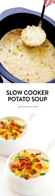 the slow cooker potato soup is ready to be eaten and put in the oven