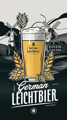 the german beer poster is shown with wheat