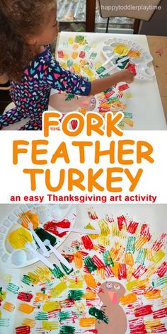 FORK FEATHER TURKEY - HAPPY TODDLER PLAYTIME Art Activity For Toddlers, Thanksgiving Activities Preschool, Thanksgiving Crafts For Toddlers, Thanksgiving Toddler, Thanksgiving Crafts Preschool, Turkey Art, Activity For Toddlers, Art Activities For Toddlers, Thanksgiving Preschool