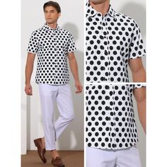 Made of 100% cotton, the Lars Amadeus Polka Dots Pattern Shirt is designed for men who appreciate both style and comfort. Featuring a point collar and short sleeves, this shirt is perfect for both formal and casual occasions. The polka dots pattern adds a fun and stylish touch to your wardrobe. The regular fit ensures a comfortable wear, while the button closure provides a classic look. Whether you're heading to the office, a meeting, or a party, this versatile shirt can be dressed up or down to Cotton Polka Dot Shirt With Button Closure, Polka Dot Cotton Shirt With Button Closure, Polka Dot Cotton Shirt For Spring, Spring Cotton Polka Dot Shirt, Spring Polka Dot Cotton Shirt, Polka Dot Button-up Summer Shirt, Summer Collared Polka Dot Shirt, Summer Polka Dot Collared Shirt, Polka Dot Summer Shirt With Buttons