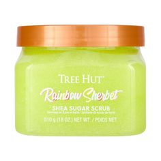 Reveal youthful, vibrant skin with the sweet scent of Tree Hut Rainbow Sherbet Sugar Scrub! Made with Sugar, Shea Butter, Sugarcane Extract, Lime Extract, and our premium blend of six natural oils, this body exfoliator scrub deeply nourishes and balances skin hydration to help restore your skin's natural glow, while leaving your skin smelling delicious. The thoughtful ingredients work together to hydrate, renew, and smooth skin while removing dull, dry skin. Plus, our Rainbow Sherbet Sugar Scrub Tree Hut Scrub Review, Sugar Scrubs Tree Hut Collection, Tree Hunt Body Scrub Collection, Rainbow Sherbet, Shower Skin Care, Sugar Body Scrub, Sugar Body, Skin Care Items, Tree Hut