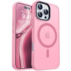 the pink iphone case is open to show its front and back camera lens, which are facing