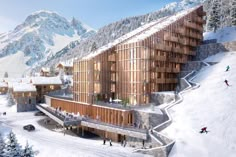 an artist's rendering of a ski lodge in the mountains